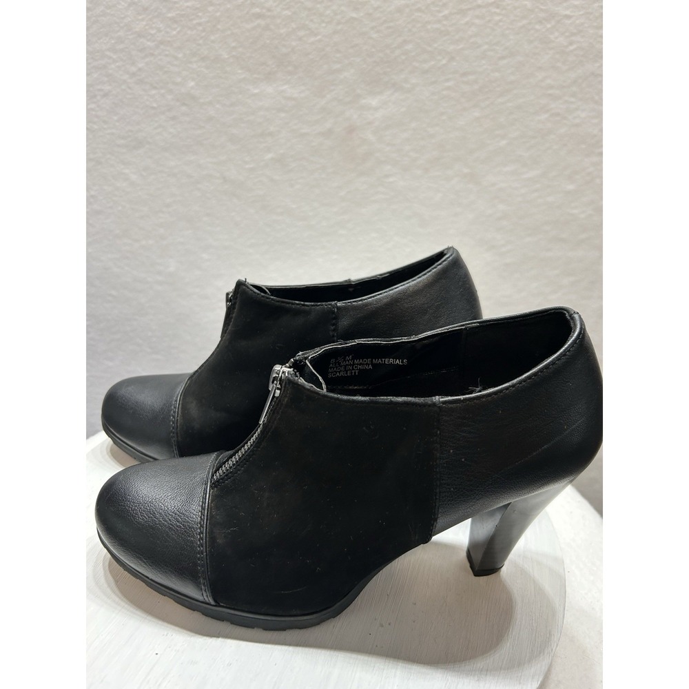 White Mt Scarlett Womens Size 8.5M Black Ankle Booties Faux Leather & Suede